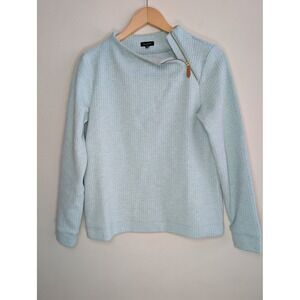 Talbots Womens XS Mint Green Waffle Knit Asymmetrical‎ Quarter Zip Pullover Top